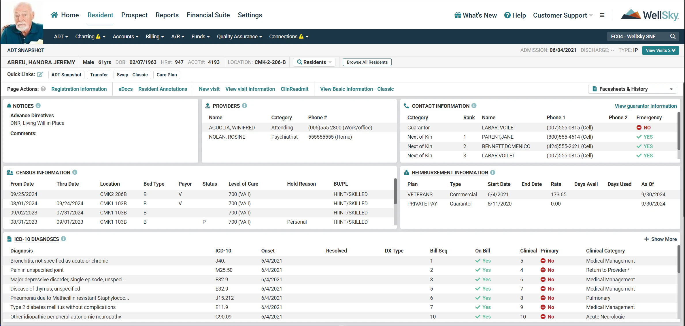screenshot of WellSky Long-Term Care